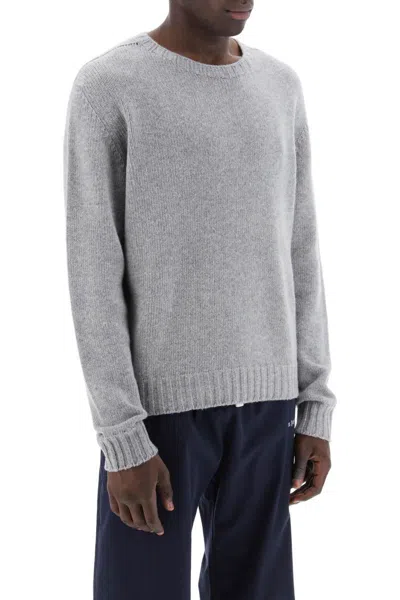 Shop Palm Angels Wool Sweater With Logo Intarsia In Grey