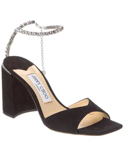 Shop Jimmy Choo Saeda Block Heel 85 Suede Sandal In Black