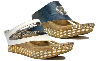 Shop Modzori Women's Valencia Reversible Wedge Sandals In Navy/white In Multi