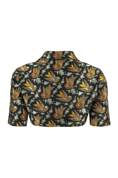 Etro Floral-print Cropped Shirt In Multicolor