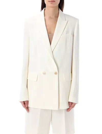 Shop Fabiana Filippi Women's White V-neck Blazer With Padded Shoulders And Front Button Closure