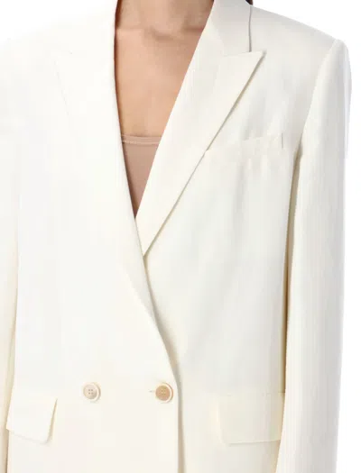 Shop Fabiana Filippi Women's White V-neck Blazer With Padded Shoulders And Front Button Closure