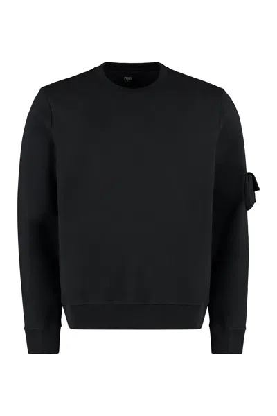 Shop Fendi Mens Black Cotton Sweatshirt With Flap Pocket And Ribbed Edges