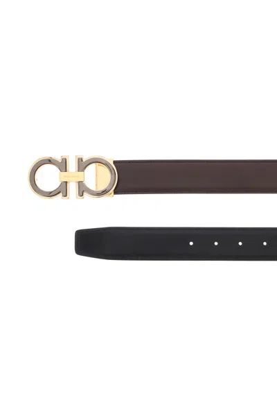 Ferragamo Reversible Leather Belt With Double-layer Gancini Hook Buckle In Mixed Colors For Men In Multicolor