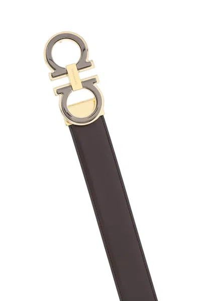 Ferragamo Reversible Leather Belt With Double-layer Gancini Hook Buckle In Mixed Colors For Men In Multicolor