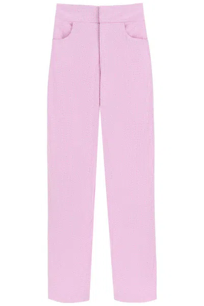 Shop Giuseppe Di Morabito Crystal-embellished High-waisted Wide-leg Pants In Pink For Women
