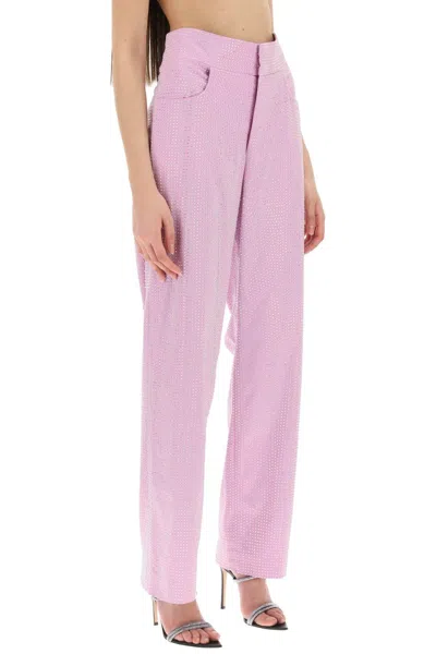 Shop Giuseppe Di Morabito Crystal-embellished High-waisted Wide-leg Pants In Pink For Women