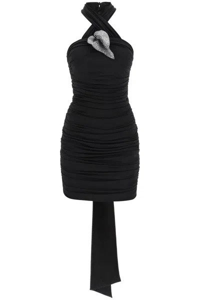 Shop Giuseppe Di Morabito Draped Mini Dress With Diamanté Applique In Black