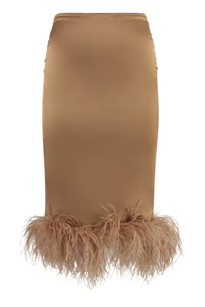Shop Giuseppe Di Morabito Women's Satin Skirt With Feather Hemline And Back Slit In Camel