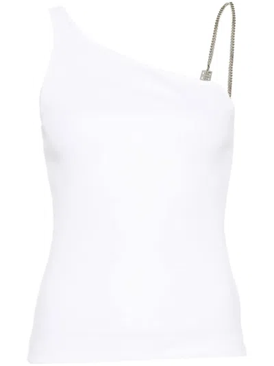 Shop Givenchy Asymmetric White Cotton Top With Chain Link Shoulder Strap For Women