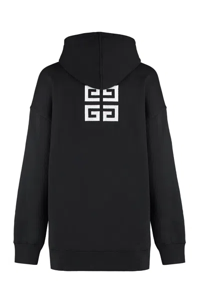 Shop Givenchy Black Cotton Hoodie With Velvet Logo Intarsia And Ribbed Edges For Women