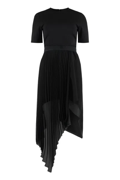 Shop Givenchy Black Pleated Midi Dress With Asymmetric Hem For Women