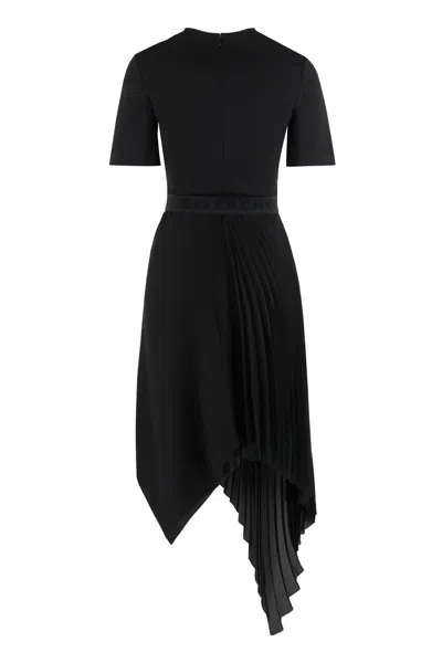 Shop Givenchy Black Pleated Midi Dress With Asymmetric Hem For Women