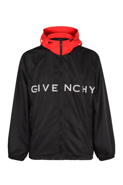 Shop Givenchy Blue Technical Fabric Hooded Jacket For Men