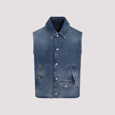 Shop Givenchy Denim Vest For Men With Zippered Pockets And Visible Stitching In Blue