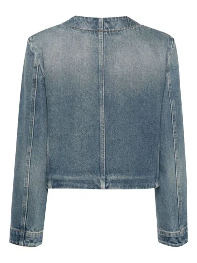 Shop Givenchy Indigo Blue Denim Jacket With Signature 4g Motif And Chain-link Detailing For Women