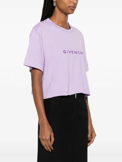 Shop Givenchy Logo Cotton Cropped T-shirt In Purple