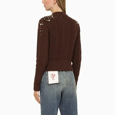 Shop Golden Goose Sassafras Wool Sweater With Rhinestones In Brown