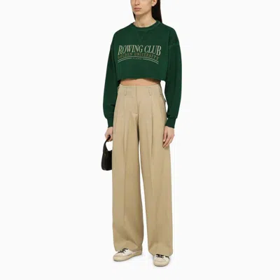Shop Golden Goose Green Cotton Cropped Crewneck Sweatshirt For Women