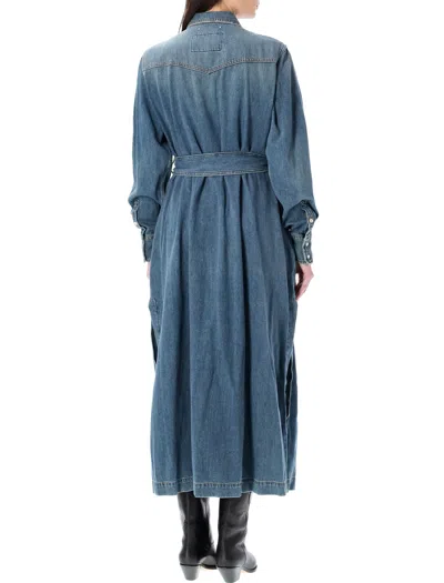 Shop Golden Goose Navy Denim Long Dress For Women In Blue