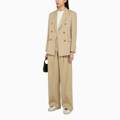 Shop Golden Goose Sand-coloured Wide-leg Wool Trousers For Women In Grey