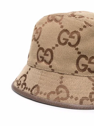Shop Gucci Beige Cotton Blend Gg Supreme Bucket Hat For Women In Camel