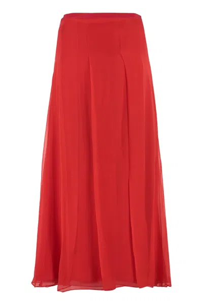 Shop Gucci Red Silk Midi Skirt With Wide Slit