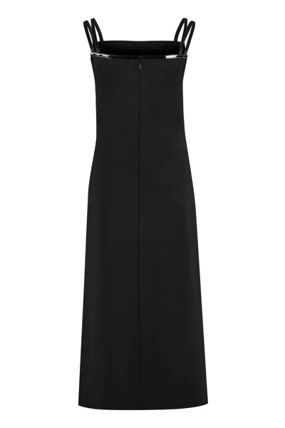 Shop Gucci Black Midi Dress With Side Slit And Leather Details For Women