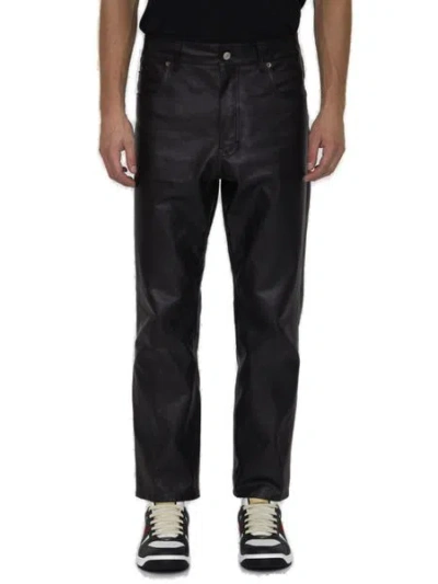 Shop Gucci Black Shiny Leather Trousers For Men