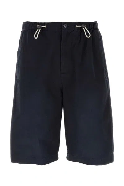 Shop Gucci Blue Cotton Drill Bermuda Shorts With Embroidered Design, Zip And Button Closure