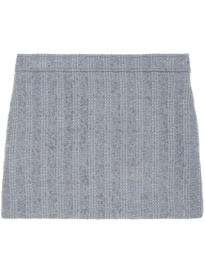 Shop Gucci Blue-grey Tweed Skirt With Side Button And Zip Fastenings In Clear Blue