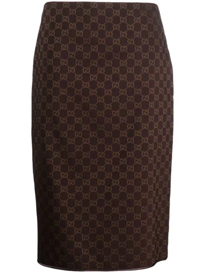 Shop Gucci Brown Viscose Skirt With Back Slit For Fw23