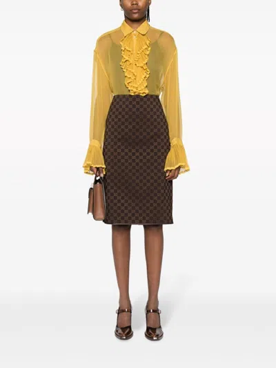 Shop Gucci Brown Viscose Skirt With Back Slit For Fw23