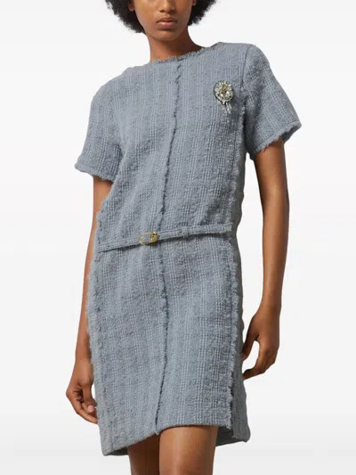 Shop Gucci Clear Blue Wool Tweed Mini Dress For Women Ss24