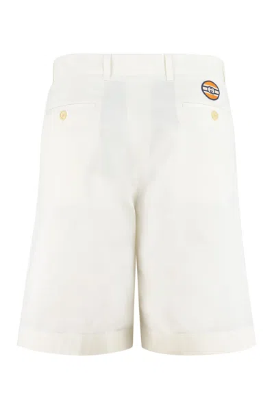 Shop Gucci White Cotton Drill Shorts With Back Logo Patch For Men