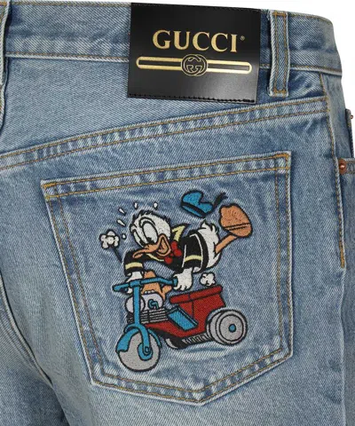 Shop Gucci Disney Collaboration Denim Shorts For Men In Blue