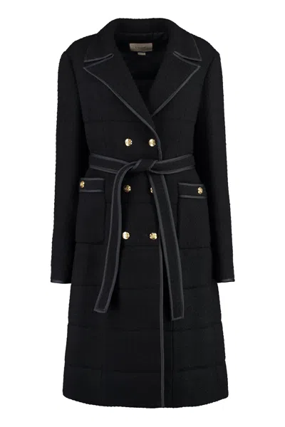 Shop Gucci Double-breasted Wool Jacket With Coordinated Waist Belt For Women In Black