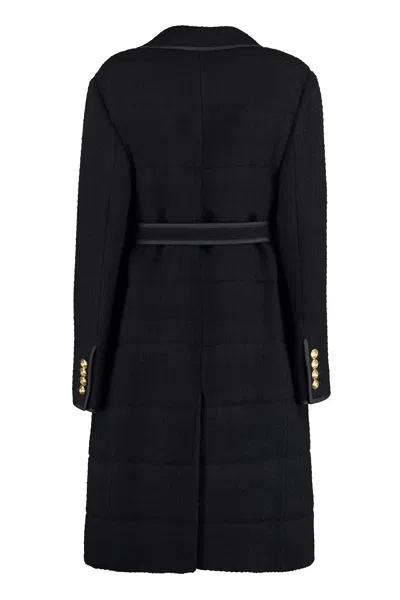 Shop Gucci Double-breasted Wool Jacket With Coordinated Waist Belt For Women In Black