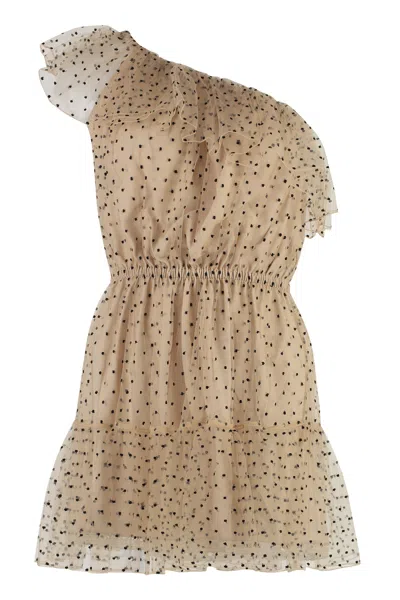 Shop Gucci Elegant Beige Polka Dot Tulle Dress For Women
