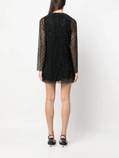 Shop Gucci Elegant Black Crystal Embellished Tulle Mini Dress For Women