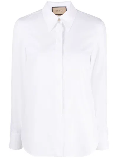 Shop Gucci Embroidered Cotton Shirt For Women In White