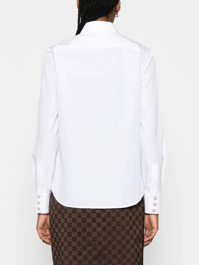 Shop Gucci Embroidered Cotton Shirt For Women In White