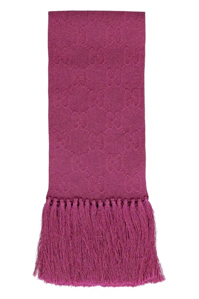 Shop Gucci Fringed Lurex Scarf For Women In Pink