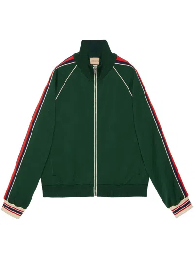Shop Gucci Green Gg-jacquard High Neck Zipped Jacket For Men Ss24