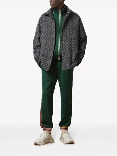 Shop Gucci Green Gg-jacquard High Neck Zipped Jacket For Men Ss24