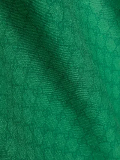 Shop Gucci Green Intarsia Knit Logo Wool Scarf