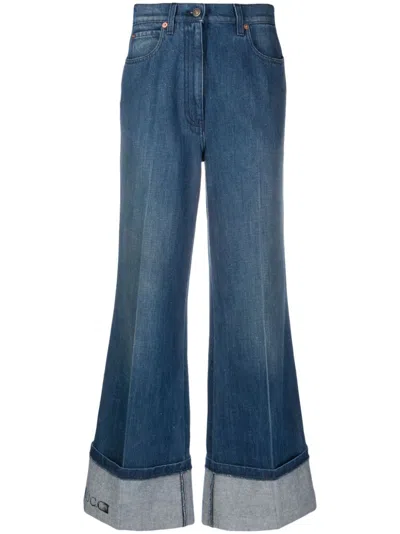 Shop Gucci High-rise Wide-leg Denim Cotton Jeans For Women In Blue