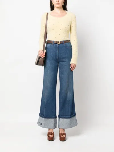 Shop Gucci High-rise Wide-leg Denim Cotton Jeans For Women In Blue