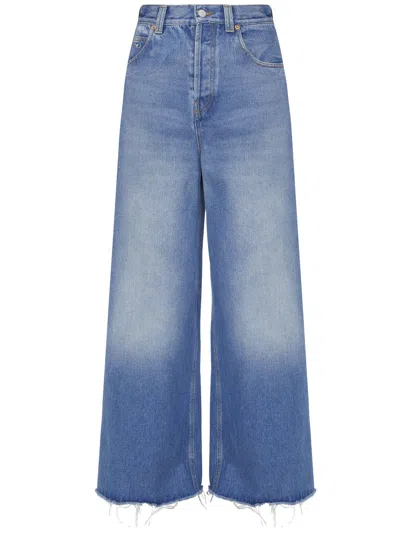 Shop Gucci Light Blue Wide-leg Cotton Denim Jeans For Women