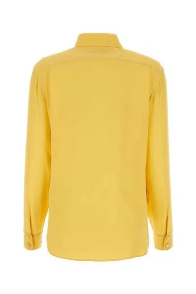 Shop Gucci Luxurious Silk Crepe Shirt In Vibrant Yellow And Orange